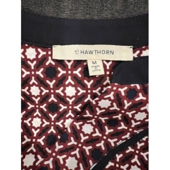 41 Hawthorn Patterned Long Sleeve Blouse Women's Size M Stitch Fix Navy Red  - Picture 3 of 7